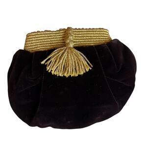 Vintage Velvet Evening Bag Chocolate Brown Gold
